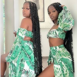 Bali Babe 3 Piece Tropical Skirt Set - Green/Combo